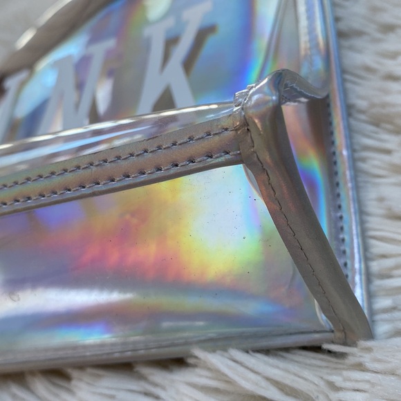 PINK Clear Zip Pouch 💗 Iridescent Silver & White - Picture 9 of 10